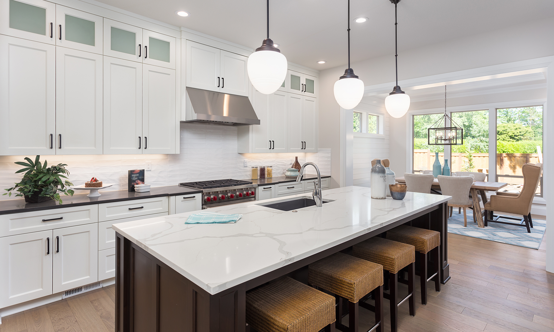 Bright modern spacious kitchen with large island seating